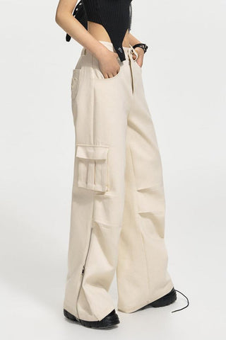[NAWS] Beige high-waist cargo pants