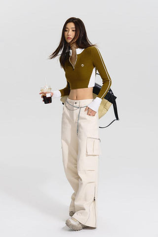 [NAWS] Beige high-waist cargo pants