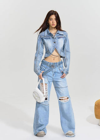 [NAWS] Cropped slim-fit denim jacket