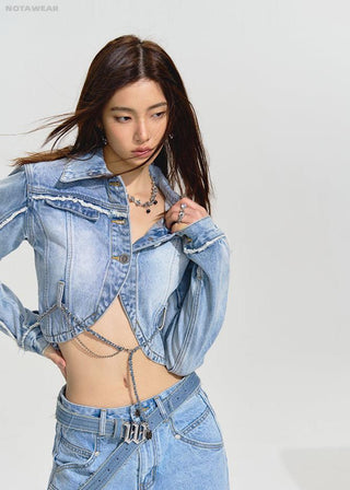 [NAWS] Cropped slim-fit denim jacket