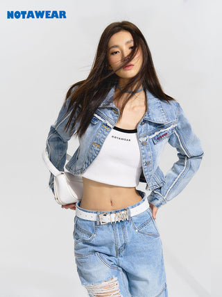 [NAWS] Cropped slim-fit denim jacket