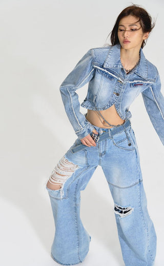 [NAWS] Cropped slim-fit denim jacket