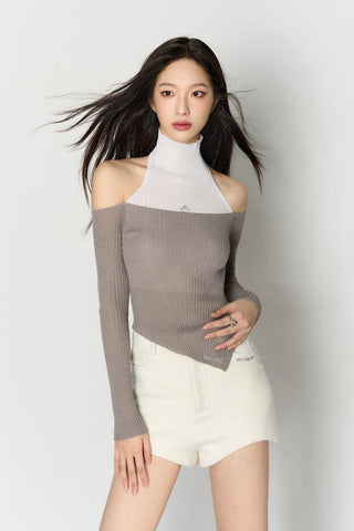 [NAWS] Fake two-piece slim one-shoulder top