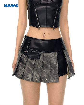 [NAWS] Bikercore  Pleated Leather Skirt