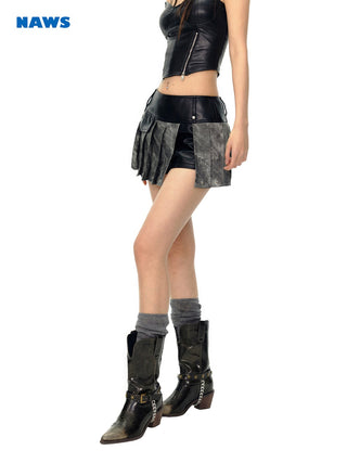 [NAWS] Bikercore  Pleated Leather Skirt