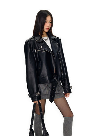 [NAWS] Bikercore black motorcycle leather jacket