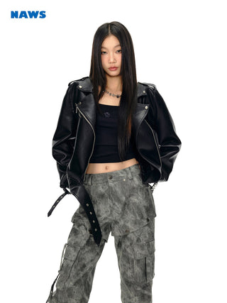 [NAWS] Bikercore black motorcycle leather jacket