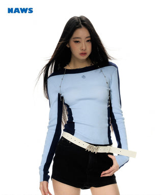 [NAWS] Contrast color slim knit sweater