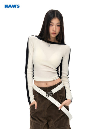 [NAWS] Contrast color slim knit sweater