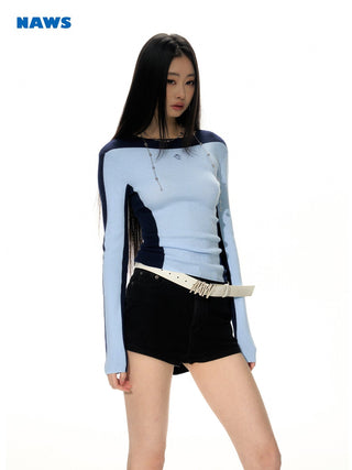 [NAWS] Contrast color slim knit sweater