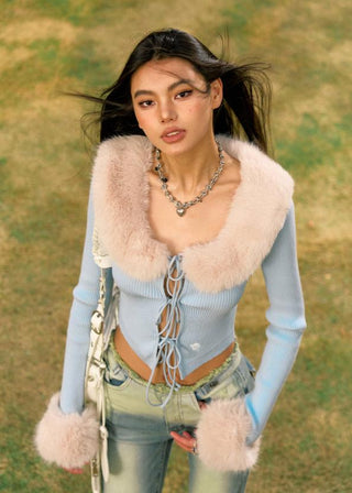 [NAWS] Fox fur detachable tie two-wear sweater