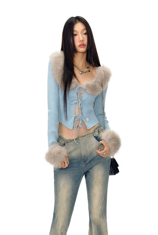 [NAWS] Fox fur detachable tie two-wear sweater