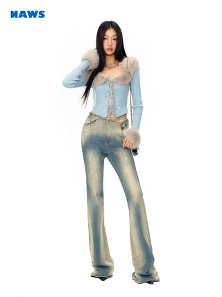 [NAWS] Fox fur detachable tie two-wear sweater