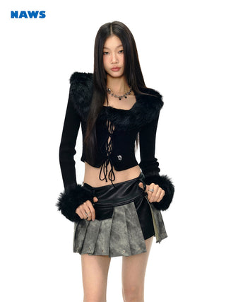 [NAWS] Fox fur detachable tie two-wear sweater