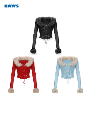 [NAWS] Fox fur detachable tie two-wear sweater