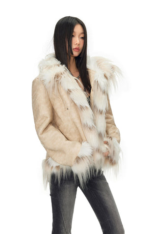 [NAWS] Gradient tie-dye waist stitching fur jacket