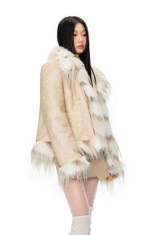 [NAWS] Gradient tie-dye waist stitching fur jacket