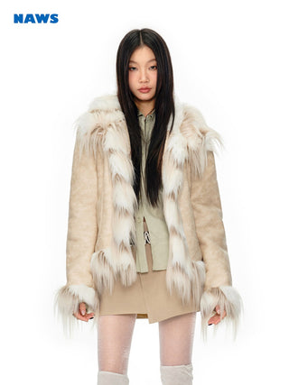 [NAWS] Gradient tie-dye waist stitching fur jacket