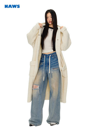 [NAWS] Long hooded oversized sweater jacket