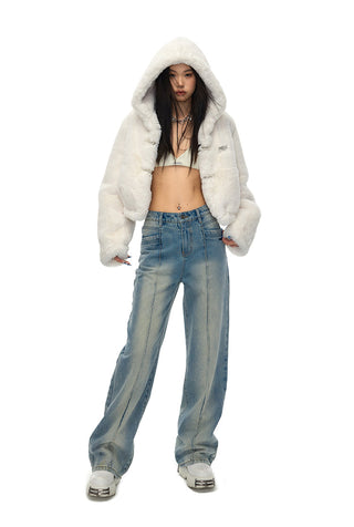 [NAWS] Contrast color pleat straight jeans