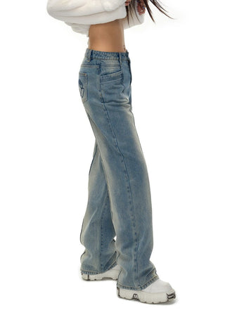 [NAWS] Contrast color pleat straight jeans