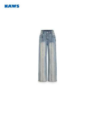 [NAWS] Contrast color pleat straight jeans