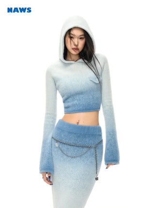 [NAWS] Gradient color hooded knitted suit