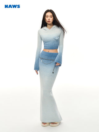 [NAWS] Gradient color hooded knitted suit