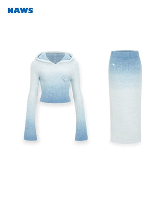 [NAWS] Gradient color hooded knitted suit