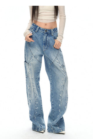 [NAWS] Laser-ripped, washed straight jeans