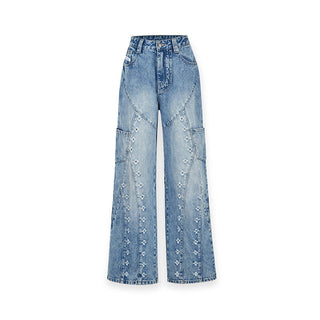 [NAWS] Laser-ripped, washed straight jeans