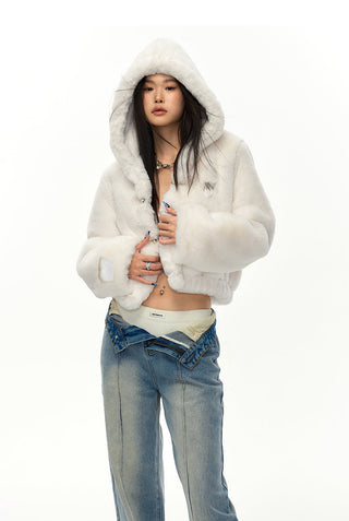 [NAWS] Cropped Fur Hoodie White