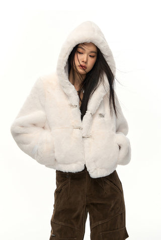[NAWS] Cropped Fur Hoodie White