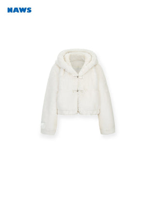 [NAWS] Cropped Fur Hoodie White