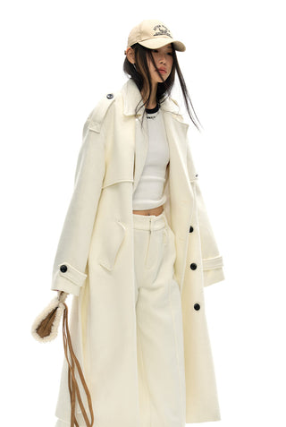 [NAWS] Double-breasted woolen windbreaker coat  jacket
