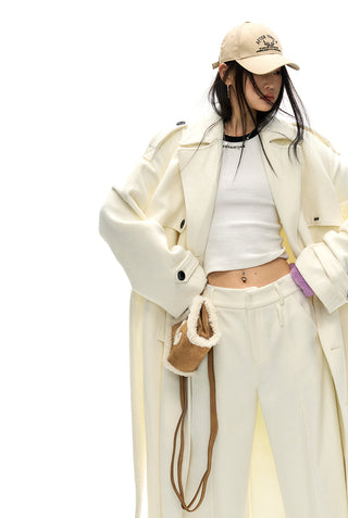 [NAWS] Double-breasted woolen windbreaker coat  jacket