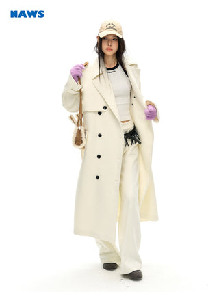 [NAWS] Double-breasted woolen windbreaker coat  jacket