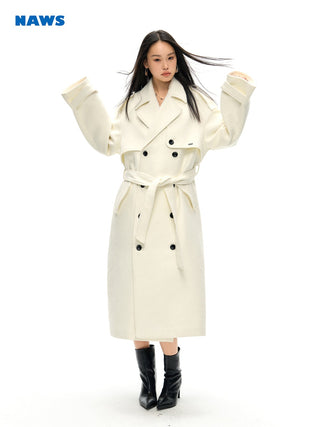 [NAWS] Double-breasted woolen windbreaker coat  jacket