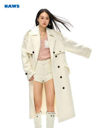 [NAWS] Double-breasted woolen windbreaker coat  jacket