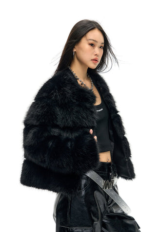 [NAWS] Layered fur jacket black