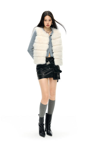 [NAWS] Layered fur jacket black