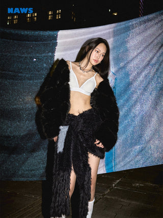 [NAWS] Layered fur jacket black