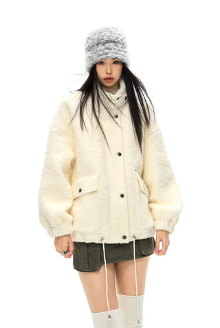 [NAWS] Half-high collar wool bouclé coat