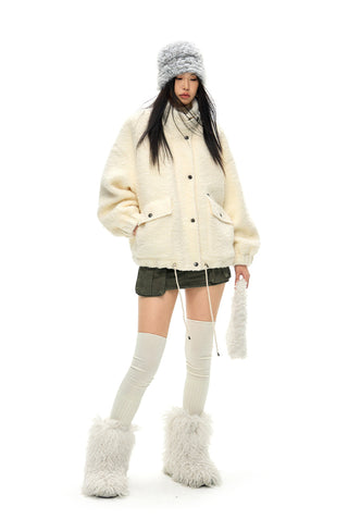 [NAWS] Half-high collar wool bouclé coat