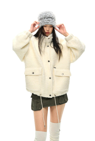[NAWS] Half-high collar wool bouclé coat