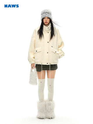 [NAWS] Half-high collar wool bouclé coat