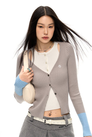 [NAWS] Fake two-piece double-front knitted cardigan