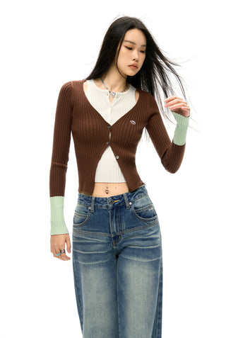 [NAWS] Fake two-piece double-front knitted cardigan