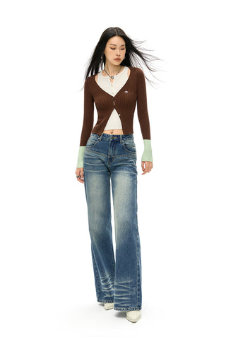 [NAWS] Fake two-piece double-front knitted cardigan