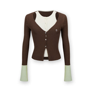 [NAWS] Fake two-piece double-front knitted cardigan